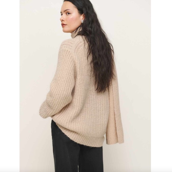 Reformation Spence Scarf Sweater, Wheat, Size Large, Oversized Alpaca Wool Cozy - Picture 11 of 12